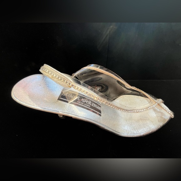 STUART WEITZMAN Clear Peep Toe Sling Back Silver Vintage Heels - Picture 15 of 15